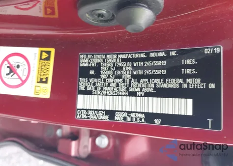 2019 Toyota Highlander Se z USA, uszkodzony, nr VIN 5TDKZRFH2KS314944